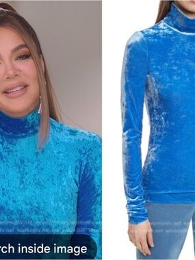 Tibi Crushed Velvet Turtleneck in Bright Blue